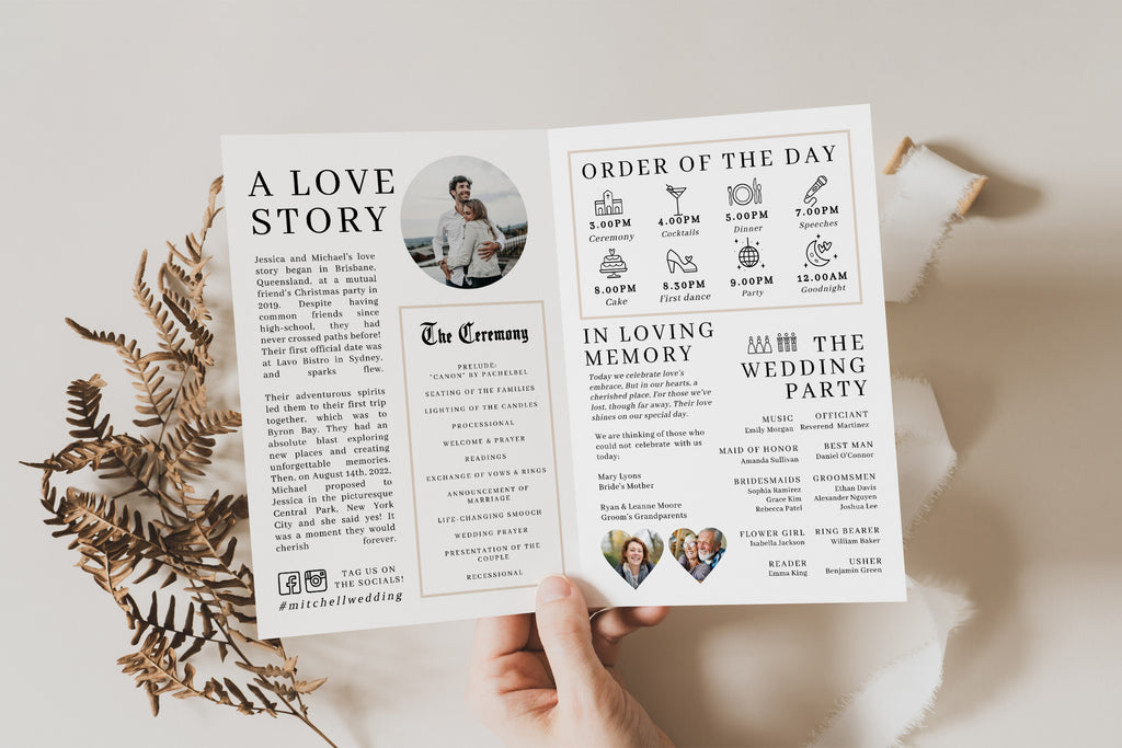 Folded Newspaper Wedding Program .Newspaper Program .The Sundae Creative