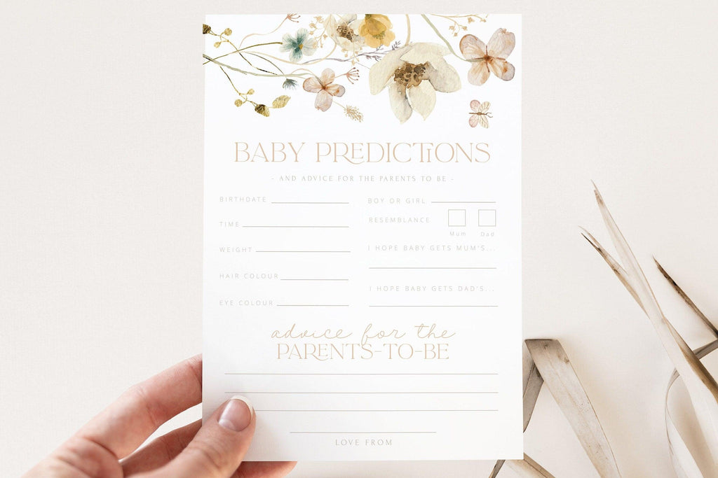 Editable Floral Baby Shower Prediction Card Wilde - The Sundae Creative