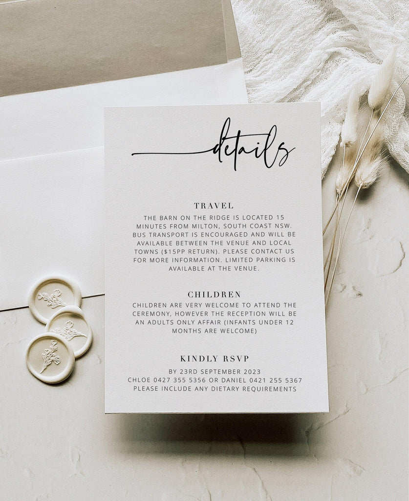 Wedding Details Card - Bribie - The Sundae Creative