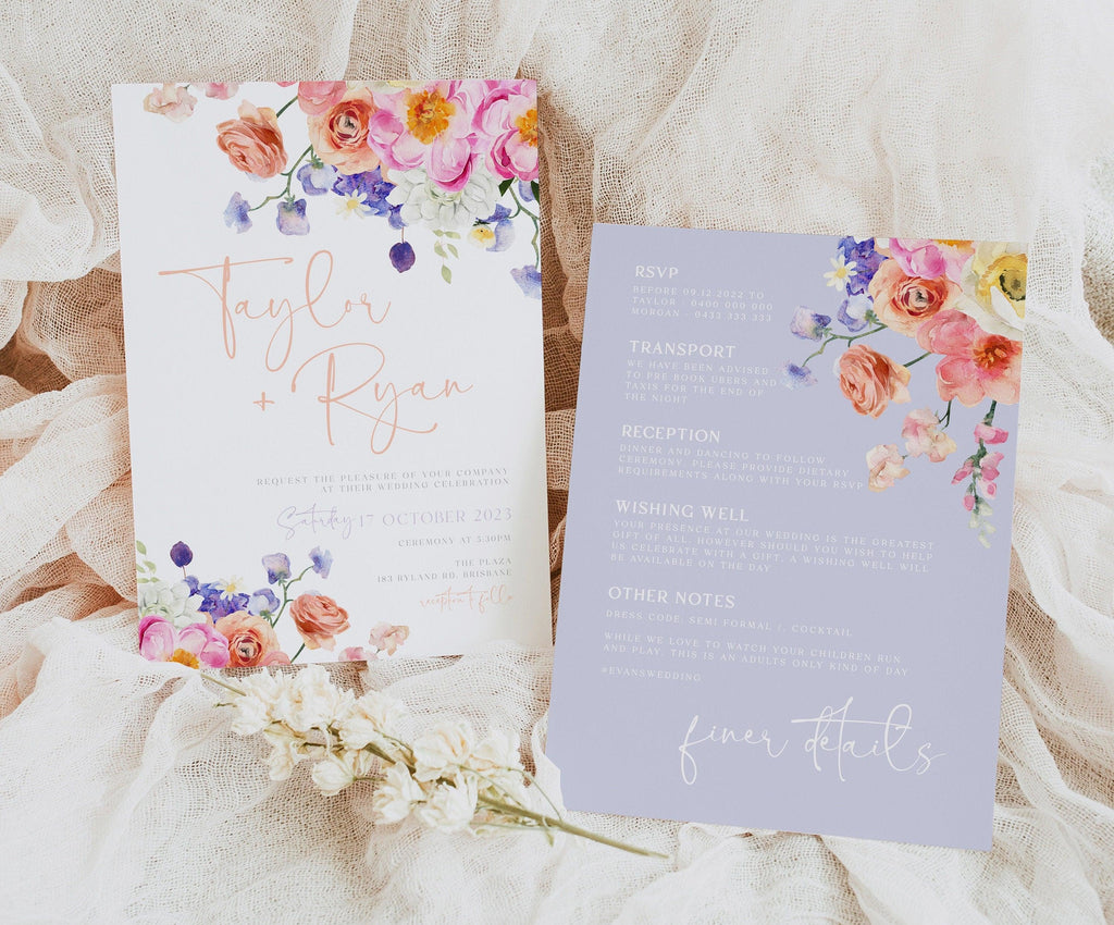 Ella Floral Wedding Invitation .Wedding Invitation .The Sundae Creative
