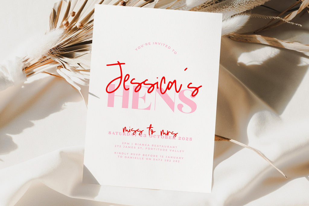 Pink Red Hens Invitation Template - The Sundae Creative