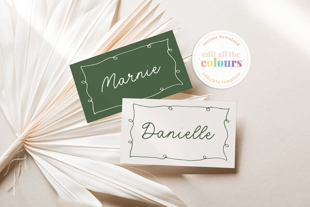POET Wavy Coloured Placecard Template, Green Wedding Escort Card, Placecard Escort Card, Bridal Shower Placecard, Templett Instant Download