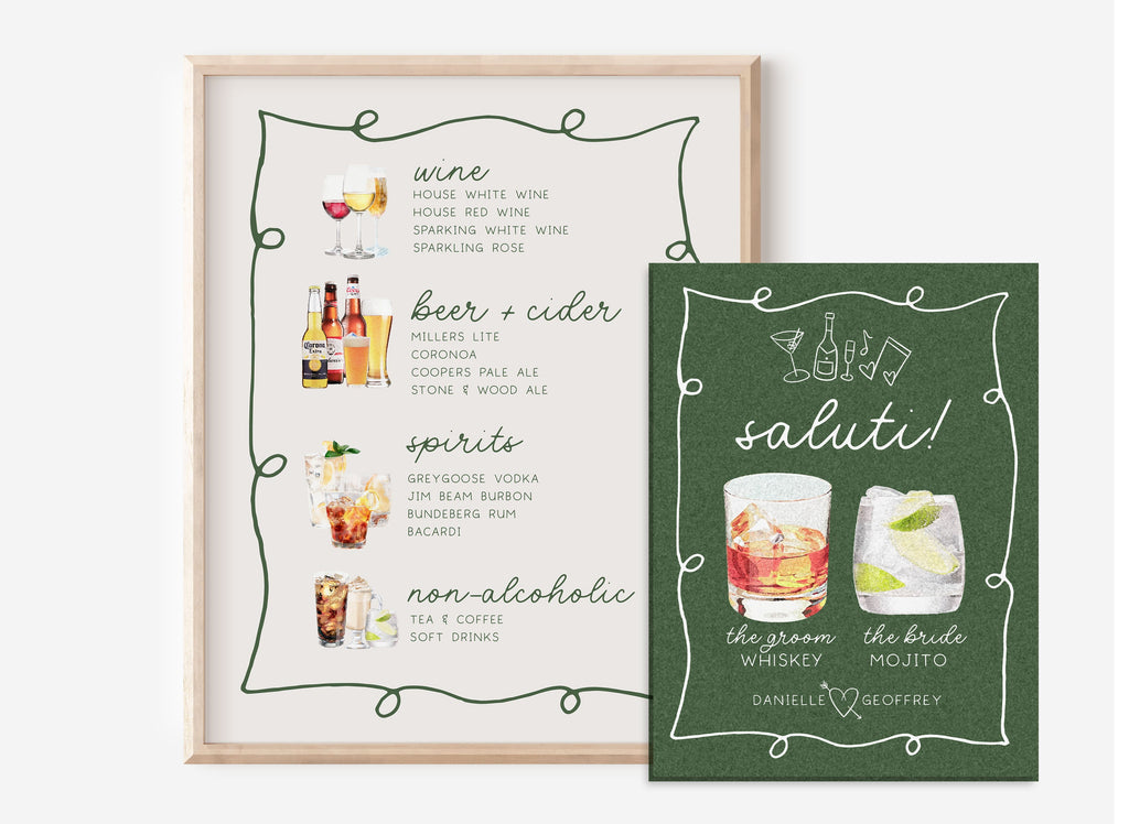 POET Wave Editable Stacked Bar Cocktail Menu | Wave Signature Cocktail Sign | Wedding Bar Menu Signs | Open Bar Sign | His And Hers Bar Sign