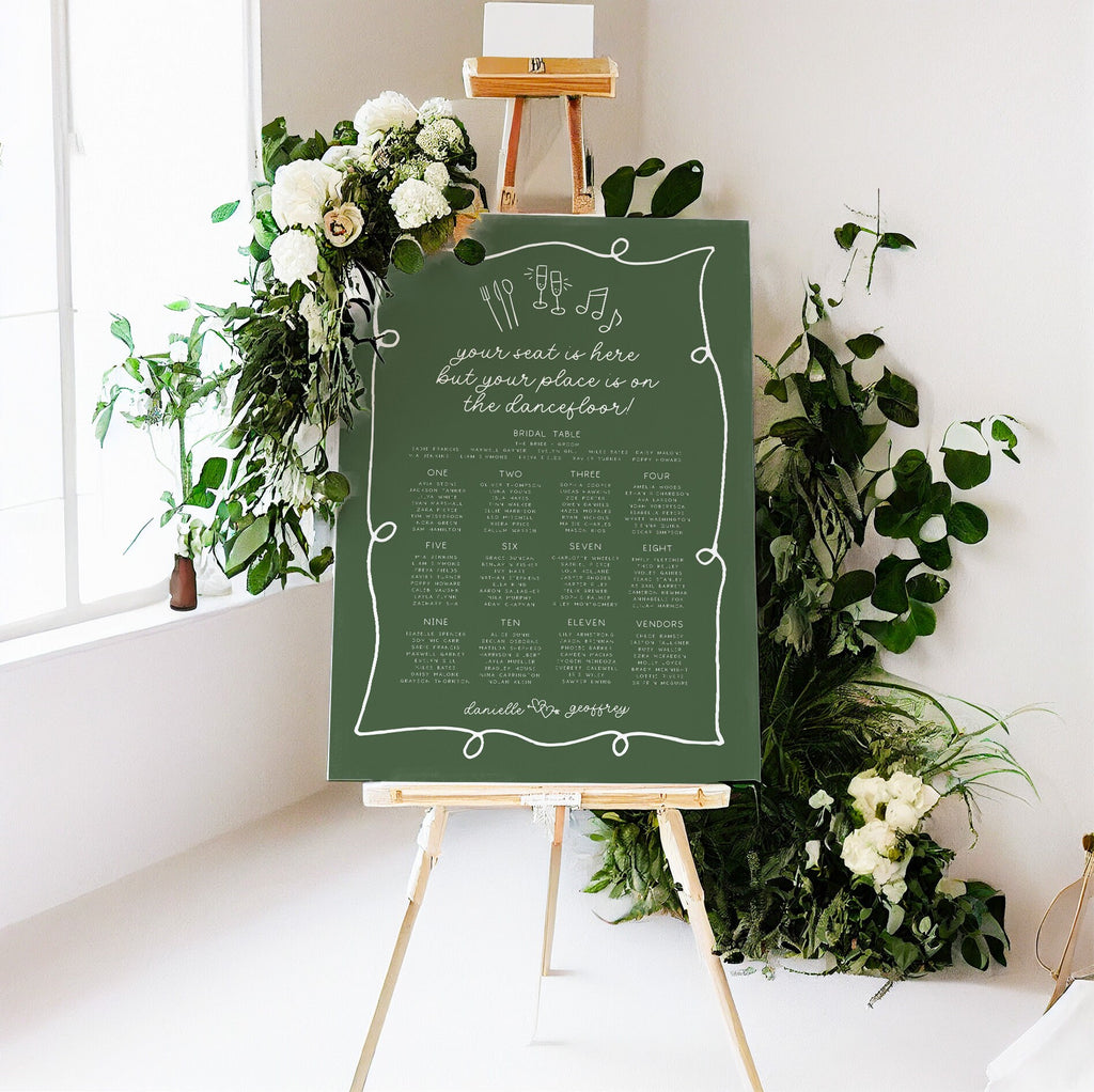 POET Wave Green Wedding Seating Plan Template, Italian Style Wedding Seating Chart Card Template, Wedding Seating Chart, Templett