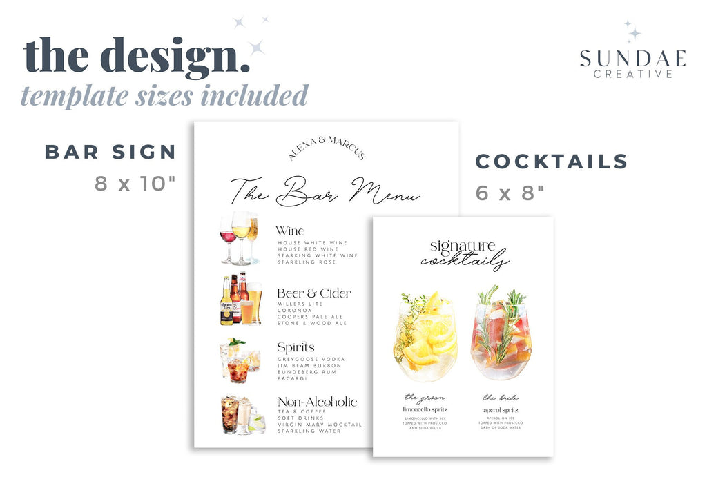 DAZZLE Stacked Bar Menu Template, Modern Editable Drink Menu Template, Minimalist Printable Bar Menu, Templett Instant Download