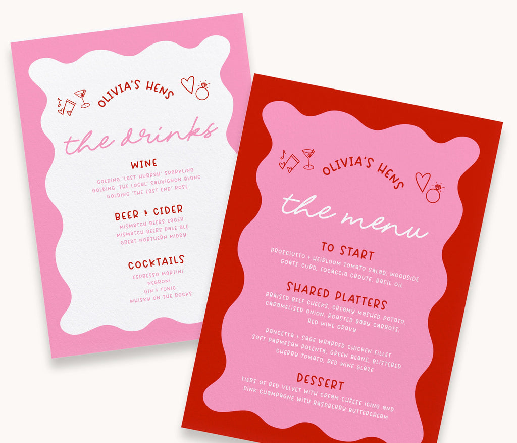 JEMMA Pink Wave Menu Template, Pink Bridal Shower Menu, Hens Party Printable Menu, Wedding Menu Template, Templett Instant Download