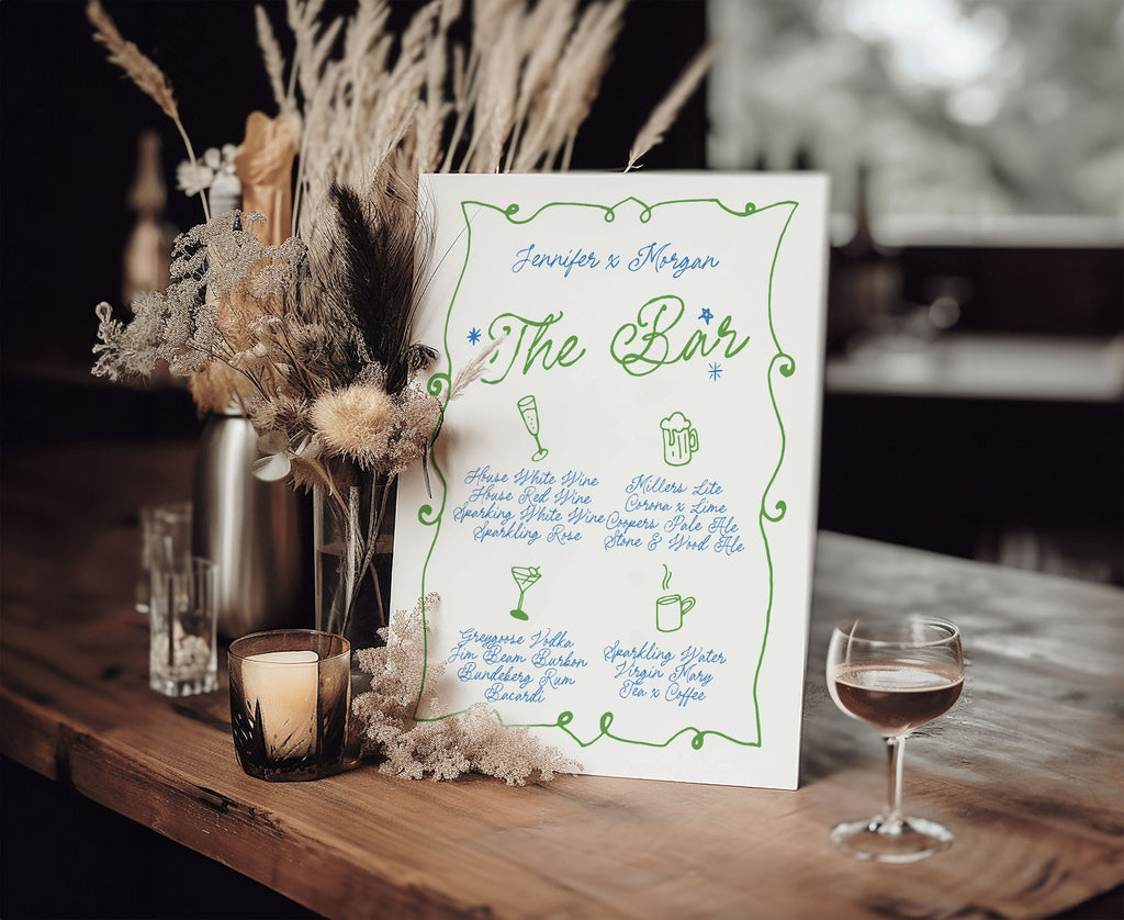 GEORGIE Whimsical Modern Editable Drink Menu Template | wedding bar menu | wedding drinks menu | Editable bar drinks Sign Templett