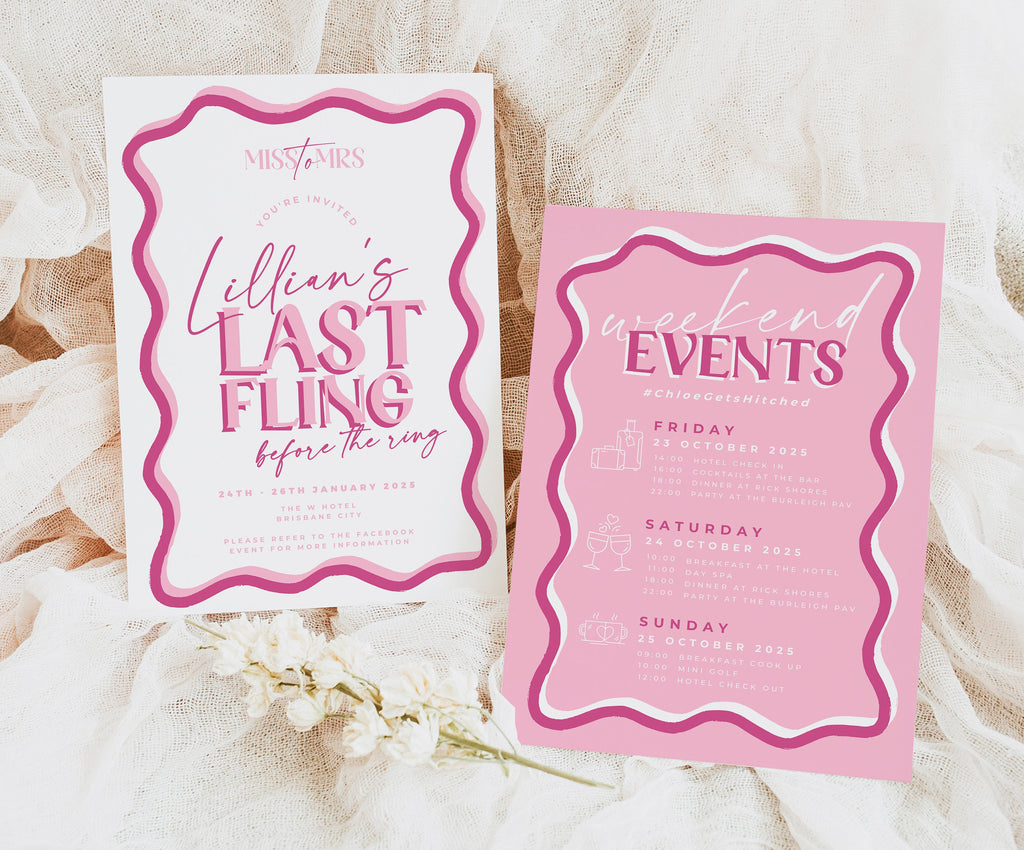 SONNY Last Fling Before the Ring Invite, Pink Hen Weekend Events, Bridal Shower Invitation template, Instant Download Editable Templett