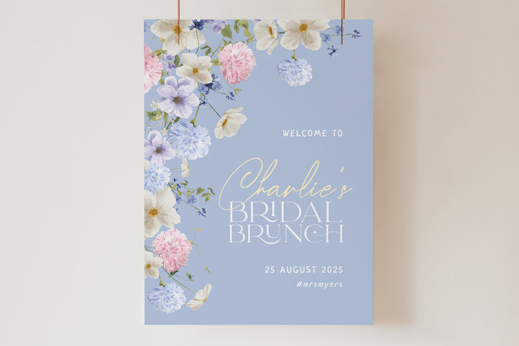 BIANCA Blue Floral Bridal Shower Welcome Sign Template, Bridal Shower Sign, Printable welcome template, Instant Download Editable Templett