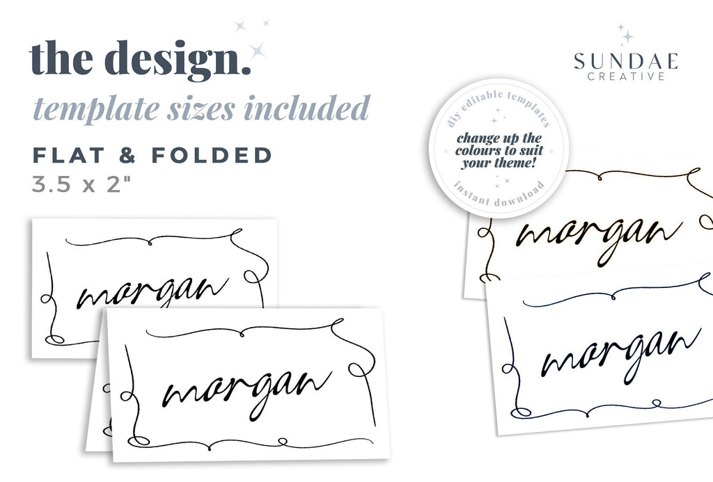 AYLA Modern Wedding Placecard Template Download, Hand Drawn Escort Cards Template, Editable Template Instant Download Templett