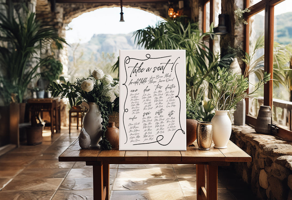 AYLA Italian Style Seating chart template, Wedding Seating Board Sign, Script wedding seating chart, Instant Download Templett