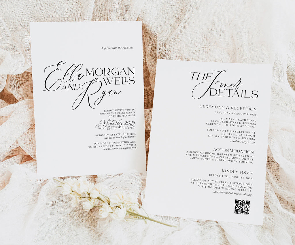 NELLA Modern Wedding Invitation QR Code, Minimal Wedding Invite, Modern Invite, Invite Template, Templett Instant Download