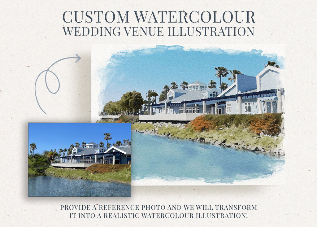 TAYLA Watercolour Wedding Invitation Drawing Venue, Editable Invitation, Italy Wedding Venue Portrait, Wedding Church Portrait