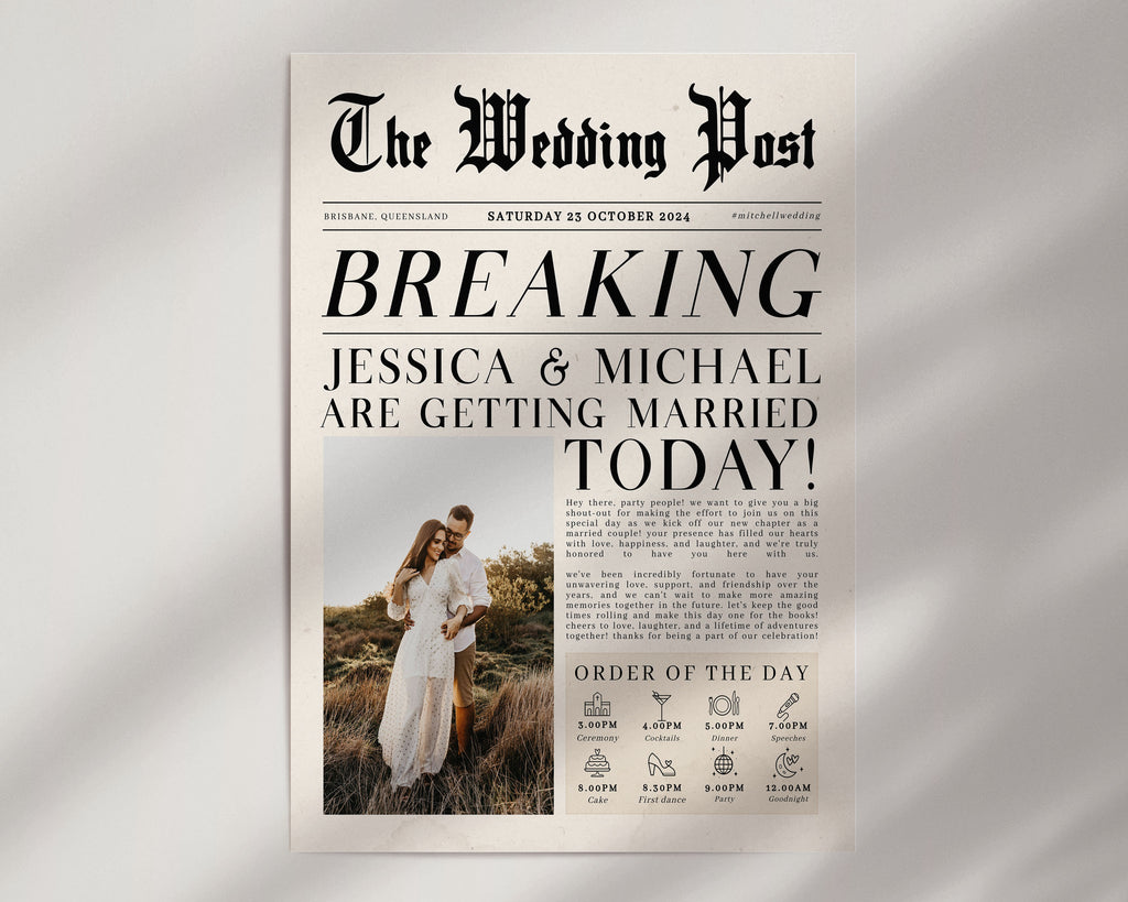Editable Newspaper Wedding Program .Newspaper Program .The Sundae Creative