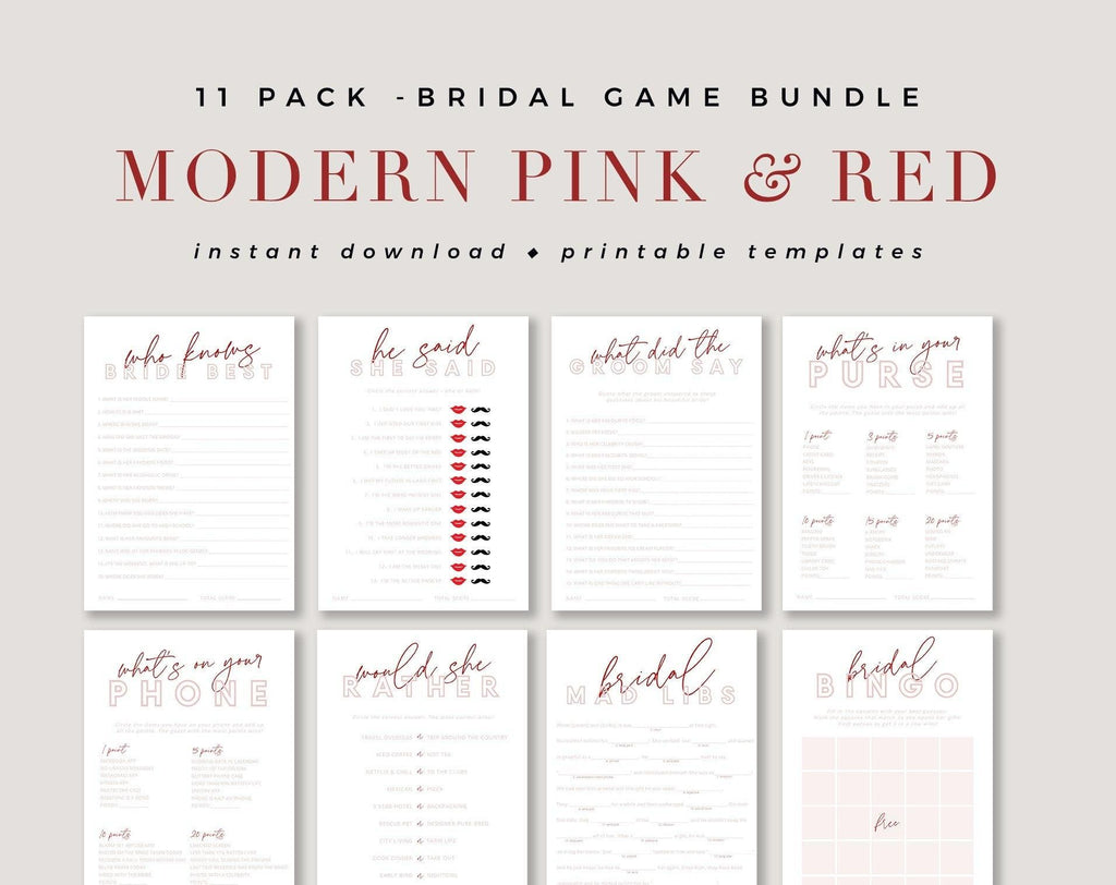 Pink Red Bridal Shower Game Bundle - Brody - The Sundae Creative