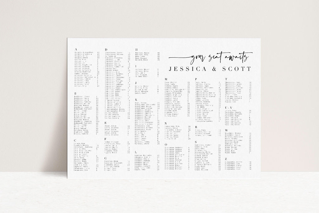 Alphabetical Seating Chart, Printable Seating Plan, Guest Table Chart, Wedding Seating Board, INSTANT DOWNLOAD, Templett, BRIBIE