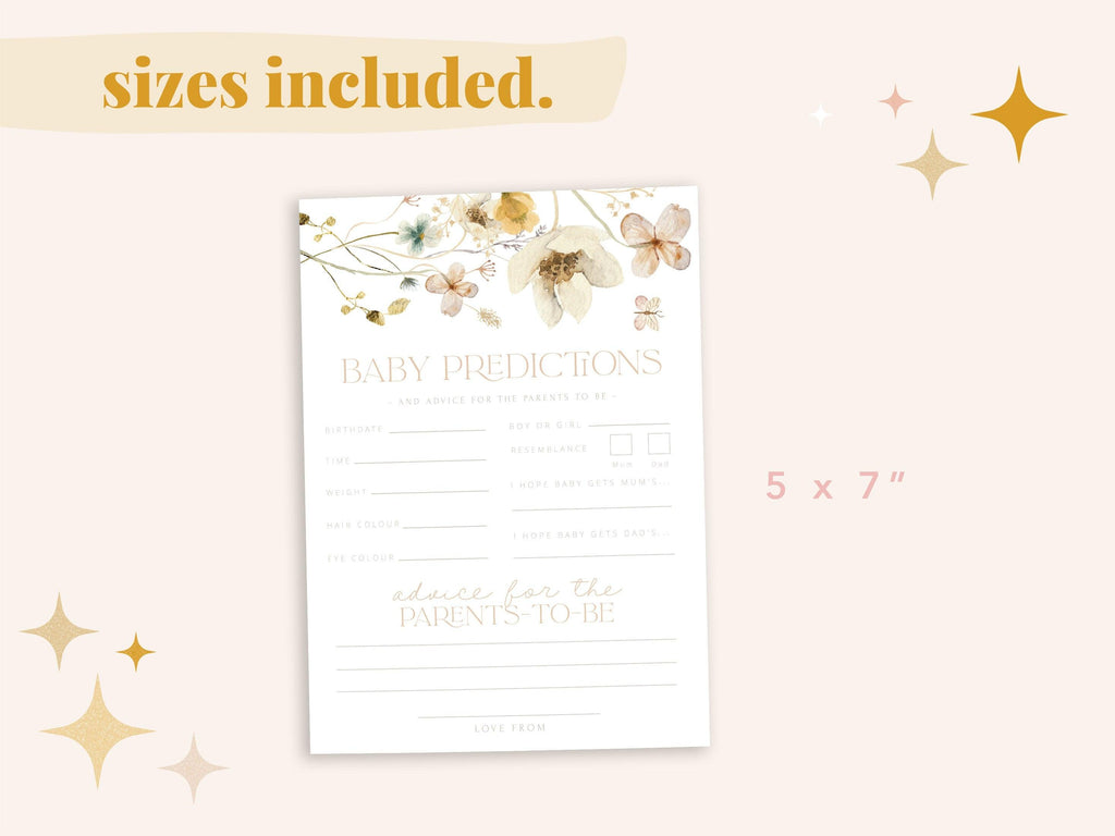 Editable Floral Baby Shower Prediction Card Wilde - The Sundae Creative