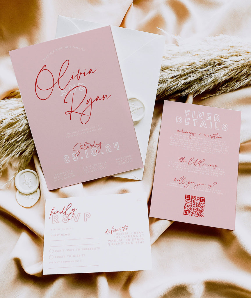 BRODY Pink Red Wedding Invitation Suite template, Printable invitation details rsvp, Instant Download Templett, editable invitation