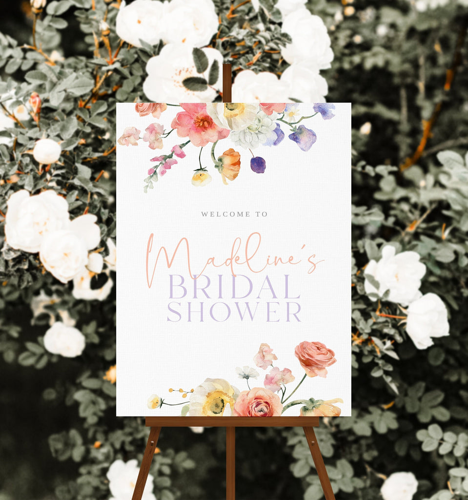 ELLA Colourful bridal shower welcome sign template, Floral Garden Bridal welcome signage, Instant Download Editable Templett