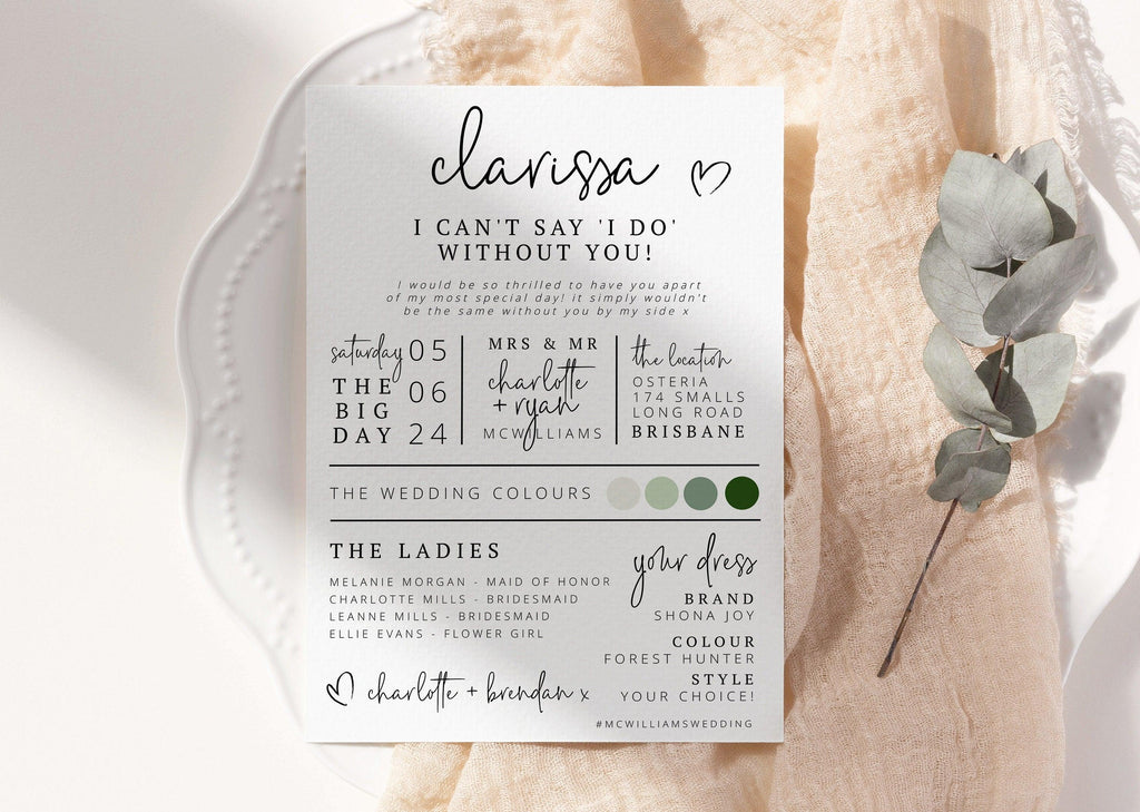 Bridesmaid Info Card - Ascot - The Sundae Creative