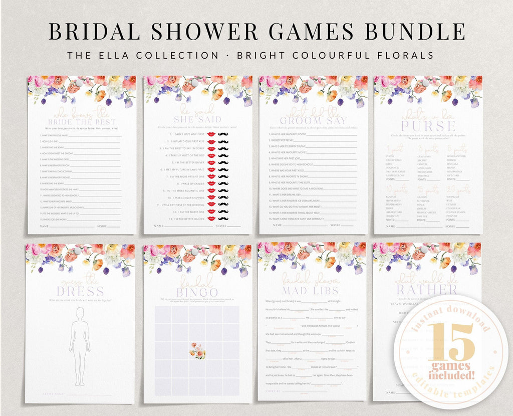Floral Bridal Shower Games Bundle - Ella - The Sundae Creative