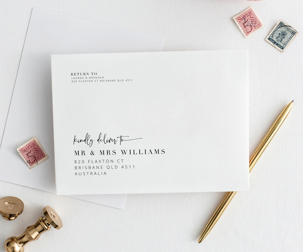 BRIBIE Modern Wedding Envelope Template, Printable DIY Minimal Envelope Reply, Instant Download Templett Digital