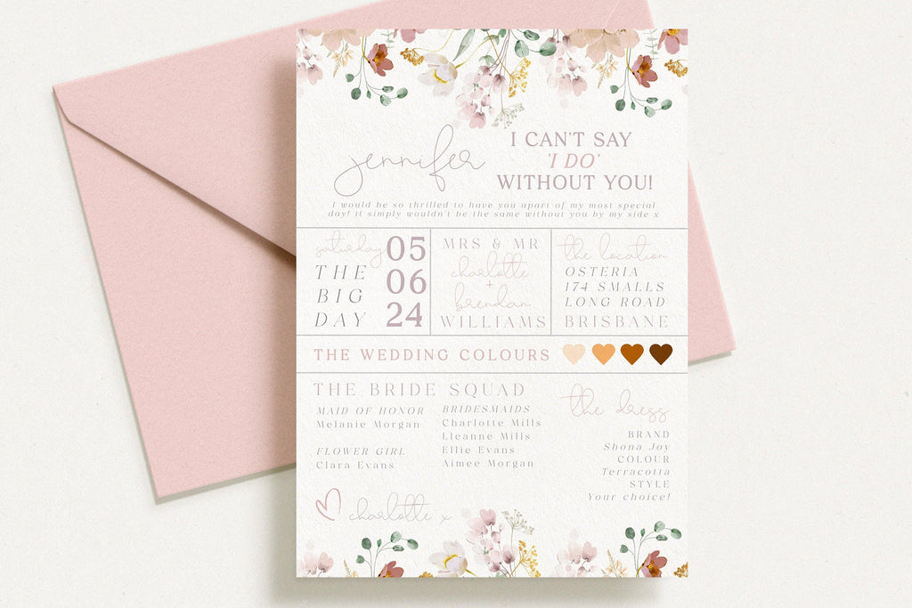 Bridesmaid Info Card Template - Ruby - The Sundae Creative