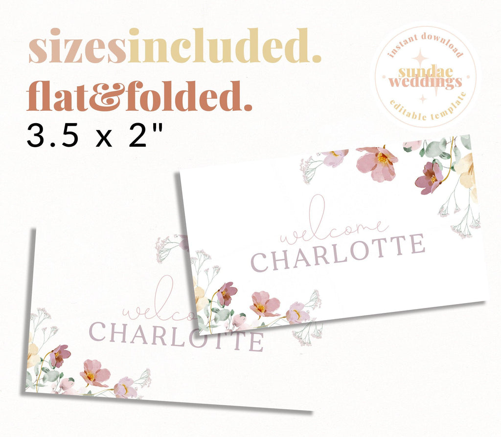 Floral Baby Shower Placecard Template - Ruby - The Sundae Creative