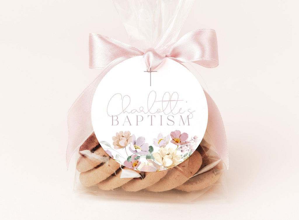Floral Baptism Favor Tag template - Ruby - The Sundae Creative