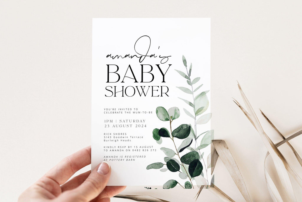 Digital Botanical Baby Shower Invitation - Beachmere - The Sundae Creative
