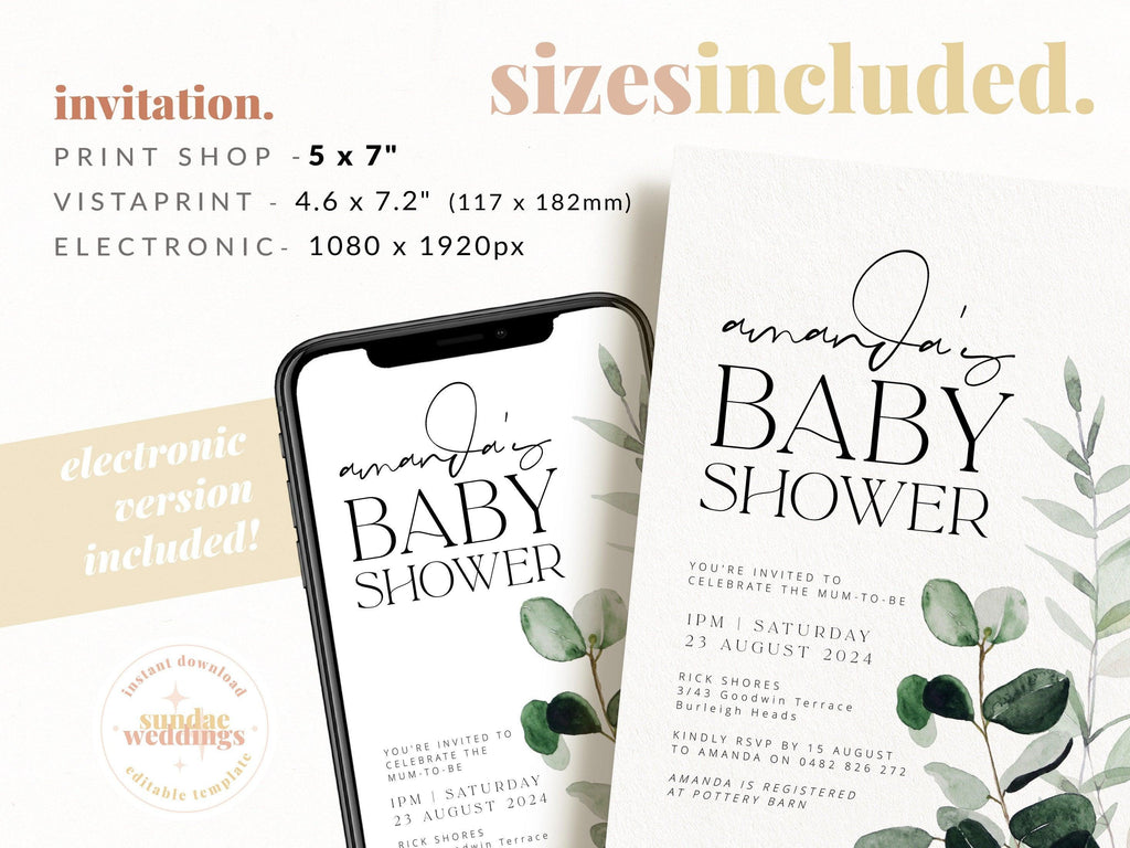 Digital Botanical Baby Shower Invitation - Beachmere - The Sundae Creative