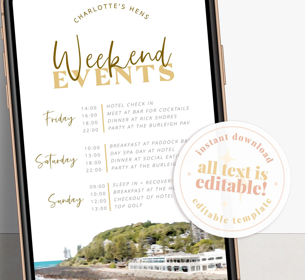 Digital Gold Coast Hens Weekend Itinerary - Soriée - The Sundae Creative
