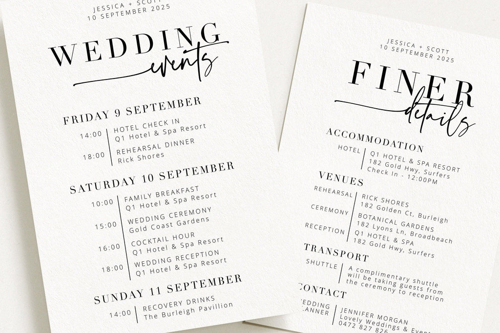 Modern Wedding Itinerary - Bribie - The Sundae Creative
