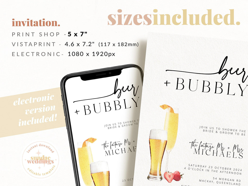 Beer & Bubbly Couples Shower Invitation - Bribie .Bridal Shower Invitation .The Sundae Creative