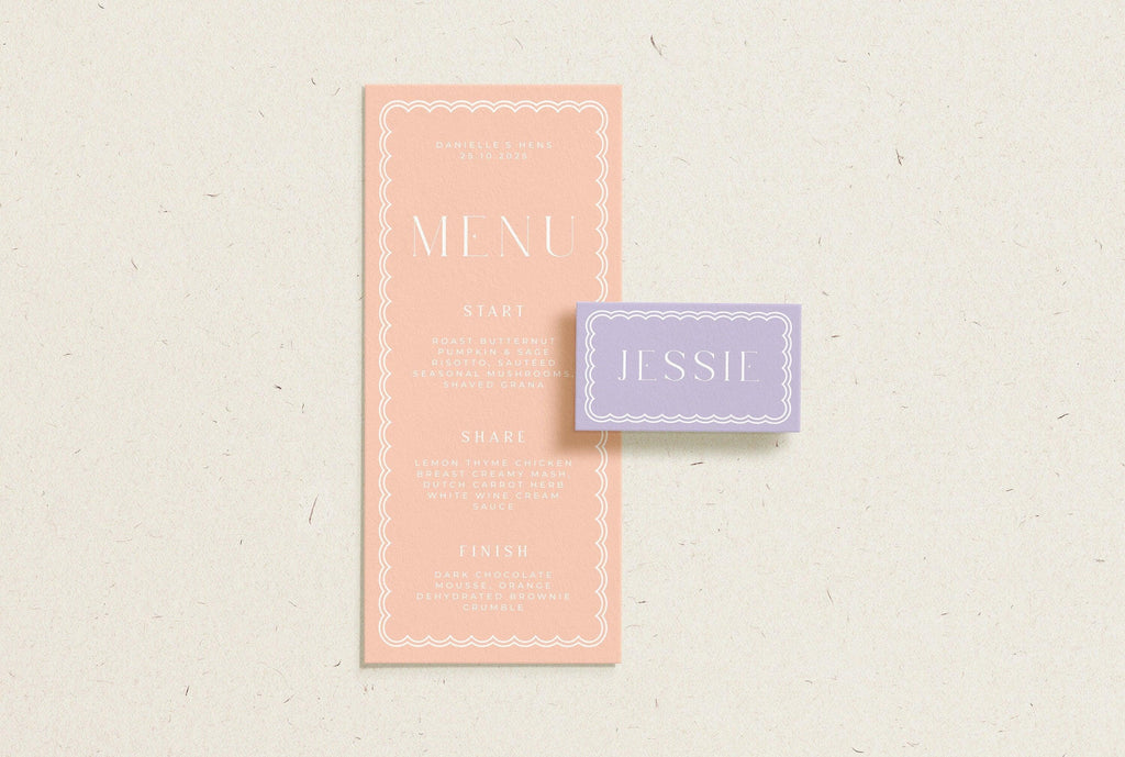 Bella Pastel Wedding Menu + Placecard - The Sundae Creative