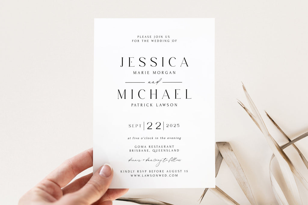 ROYAL Modern Wedding Invitation Template, Printable Classic Simple Wedding Invite, Instant Download Templett Digital