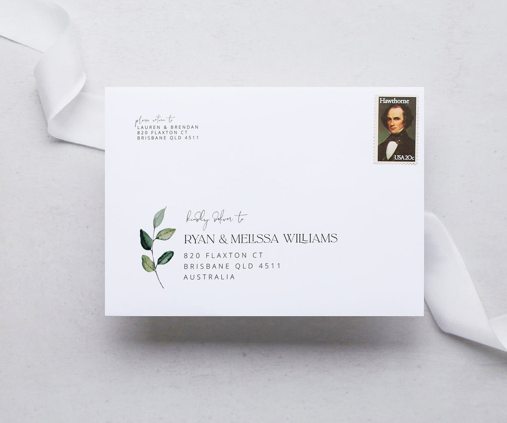 BEACHMERE Botanical Wedding Envelope Template, Printable DIY Leaves Envelope Reply, Instant Download Templett Digital