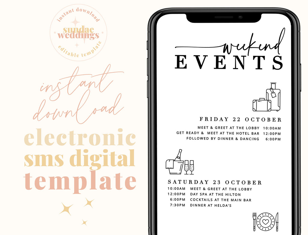 BRIBIE Electronic Bachelorette Weekend Events Itinerary, Modern Hens Party, Order of Events, TEMPLETT instant download