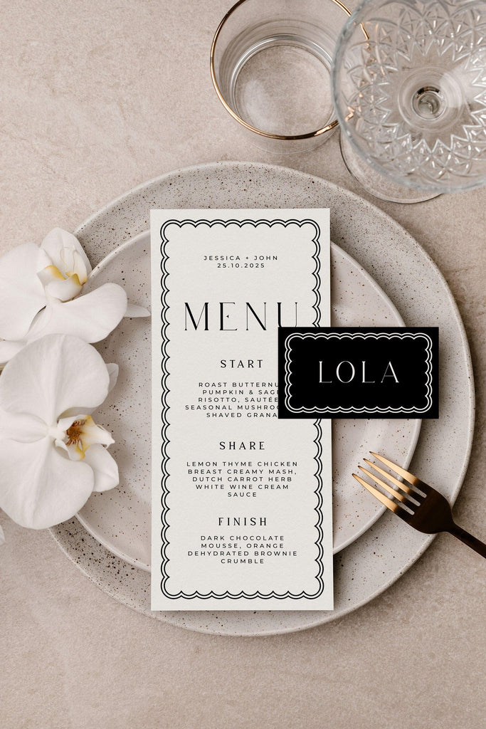 Bella Modern Wedding Menu Placecard - The Sundae Creative