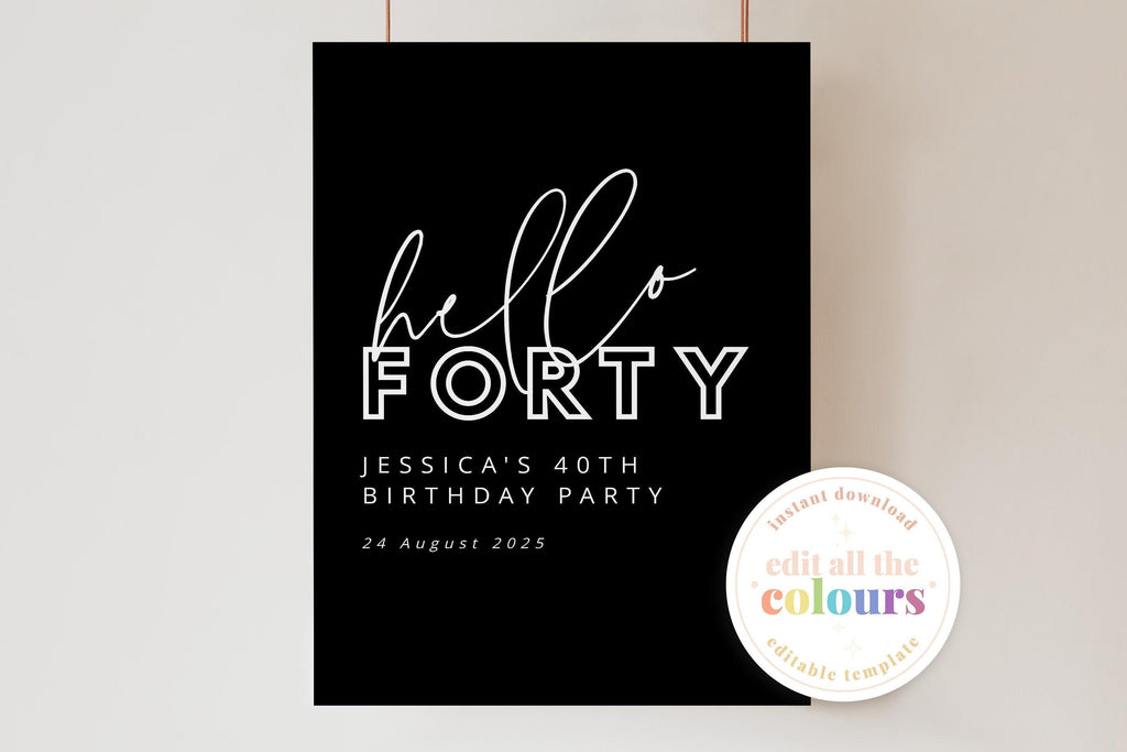 Hello Forty Birthday Welcome Sign - The Sundae Creative