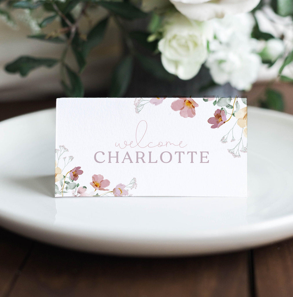 Floral Bridal Shower Placecard Template - Ruby - The Sundae Creative