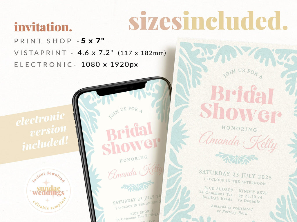 Vintage bridal shower invitation Bessie .Bridal Shower Invitation .The Sundae Creative