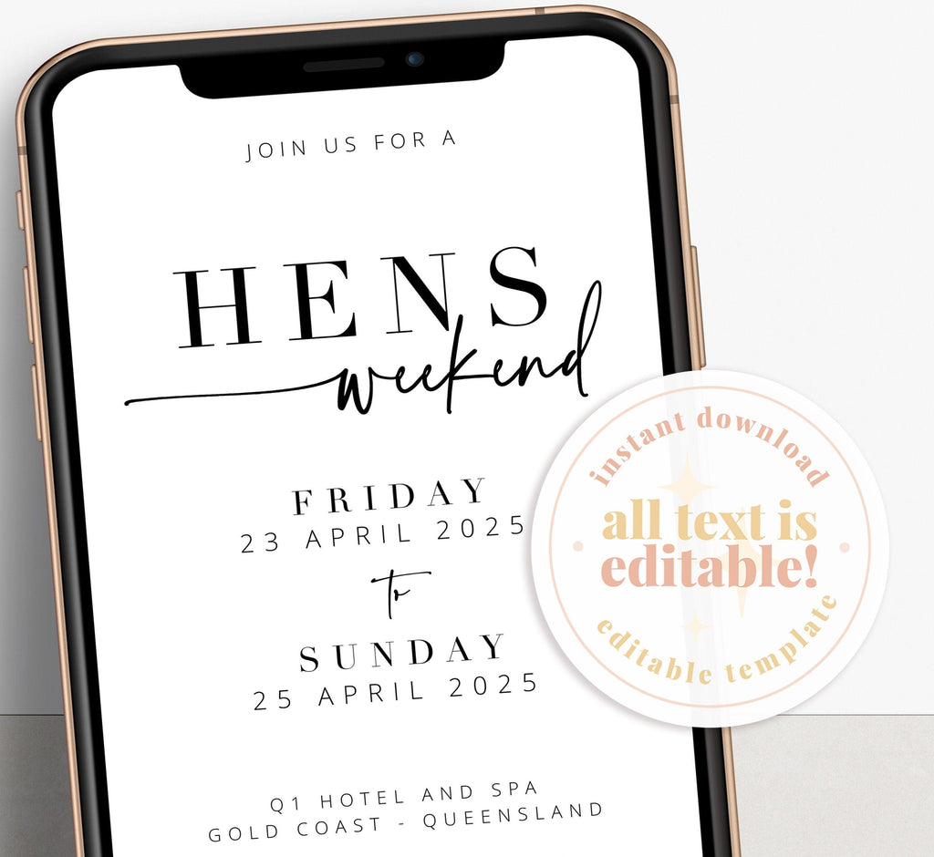 Digital Modern Hens Weekend Invitation - Bribie - The Sundae Creative