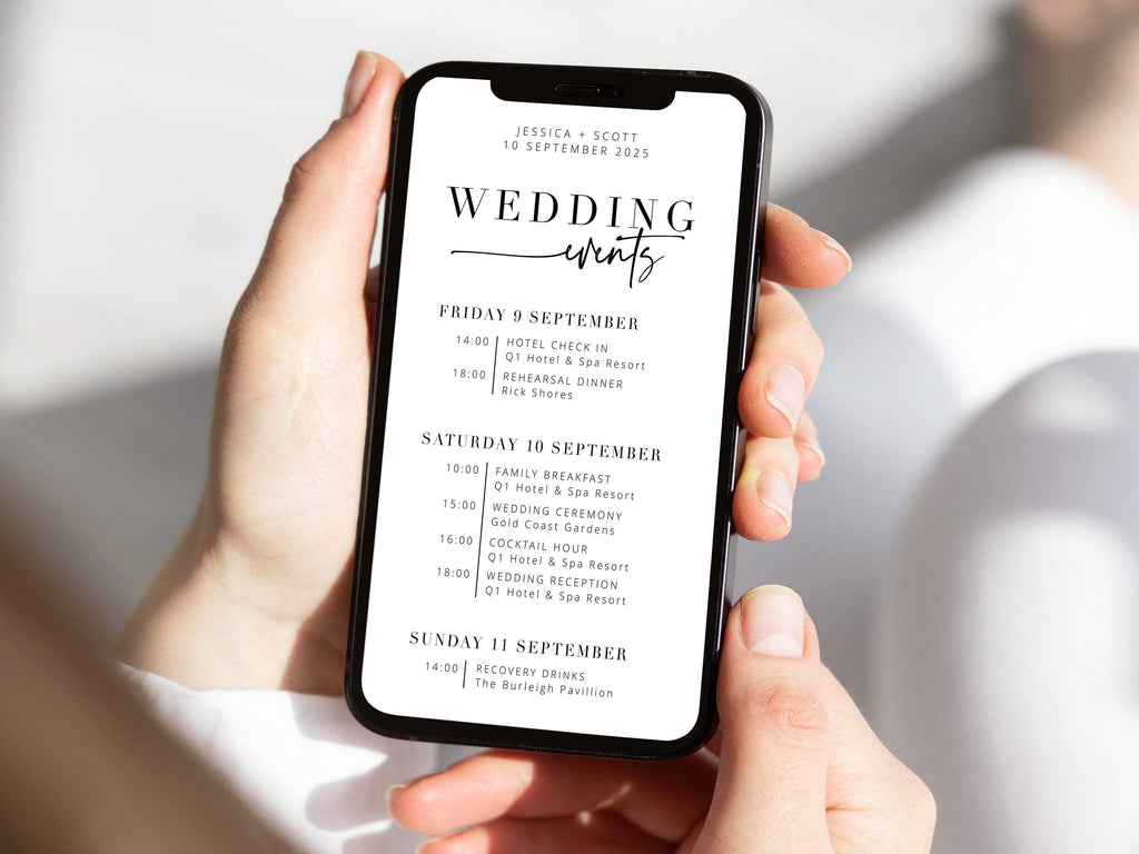 Digital Modern Wedding Itinerary - Bribie - The Sundae Creative
