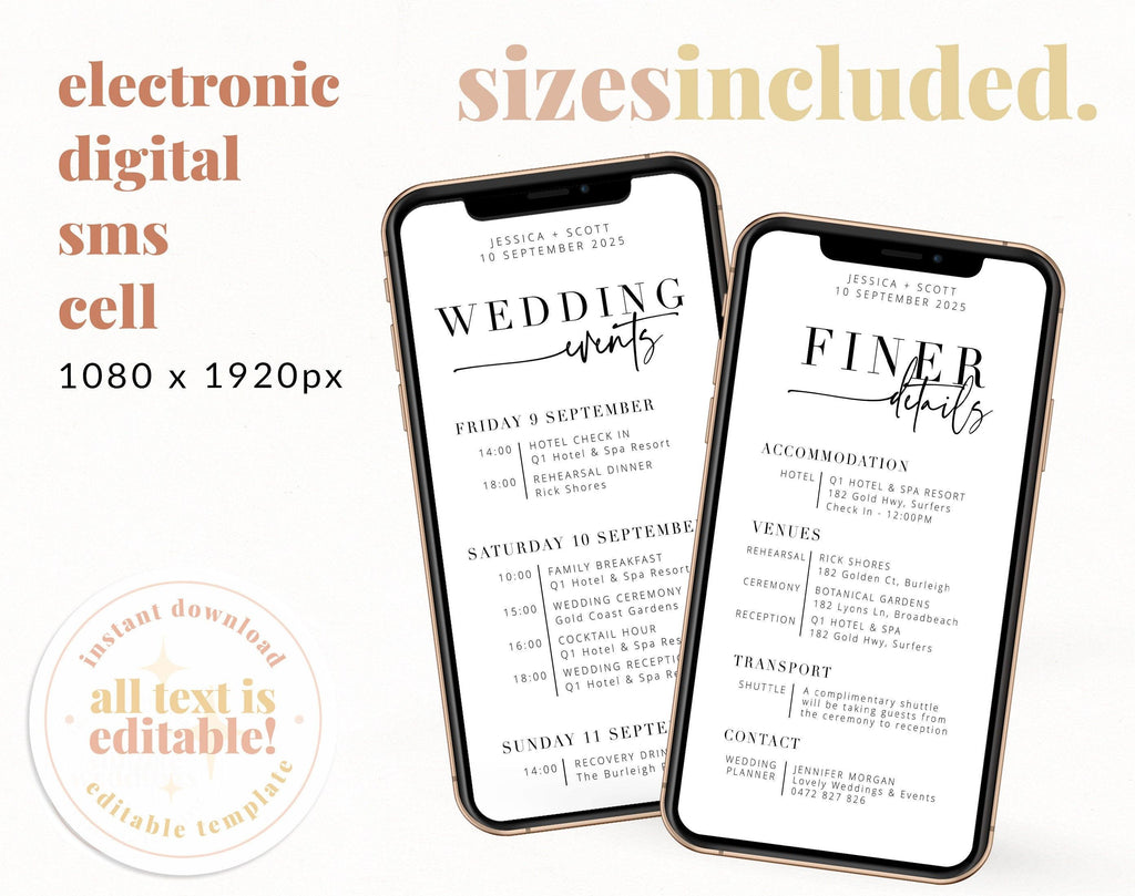 Digital Modern Wedding Itinerary - Bribie - The Sundae Creative