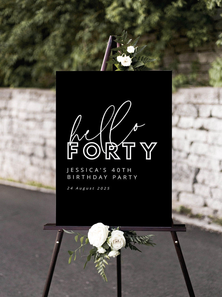 Hello Forty Birthday Welcome Sign - The Sundae Creative