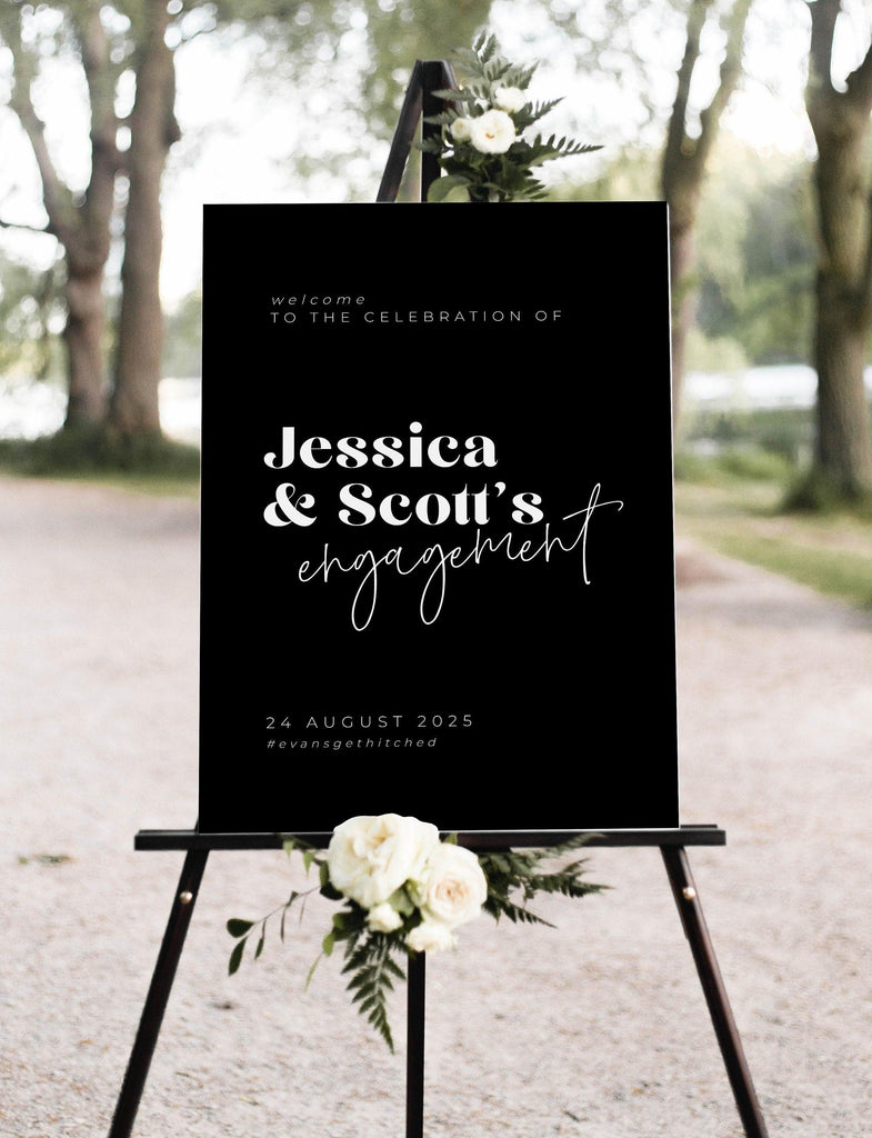 Minimal Engagement Party Welcome Sign Template, Modern Black welcome sign birthday party sign download, Instant Download Editable Templett - The Sundae Creative