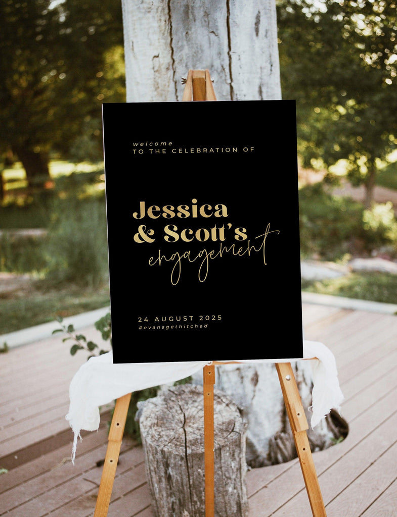 Minimal Black Gold Engagement Party Welcome Sign Template, welcome sign birthday party sign download, Instant Download Editable Templett - The Sundae Creative