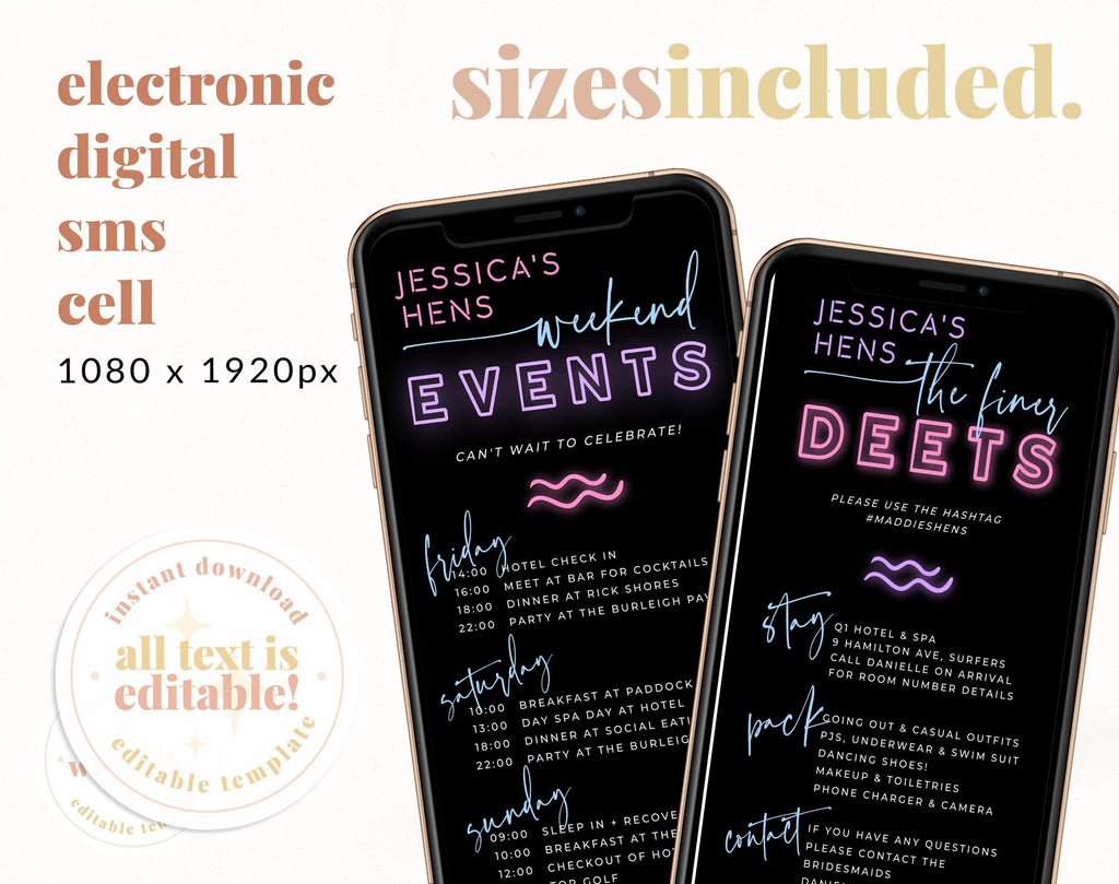 Digital Retro Hens Weekend Events - Neon - The Sundae Creative