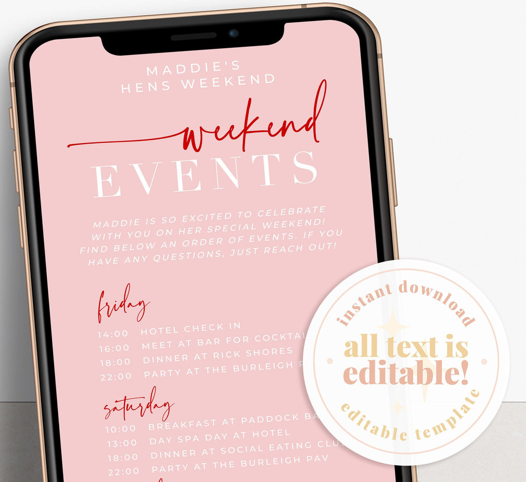 Pink & Red Digital Hens Weekend Events - Bribie - The Sundae Creative
